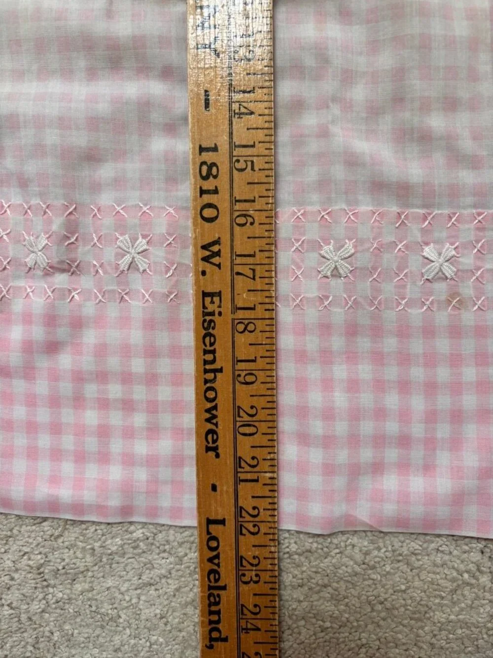 Vintage Pink Gingham Half Apron One Pocket White Cross Stitch Trim Handmade